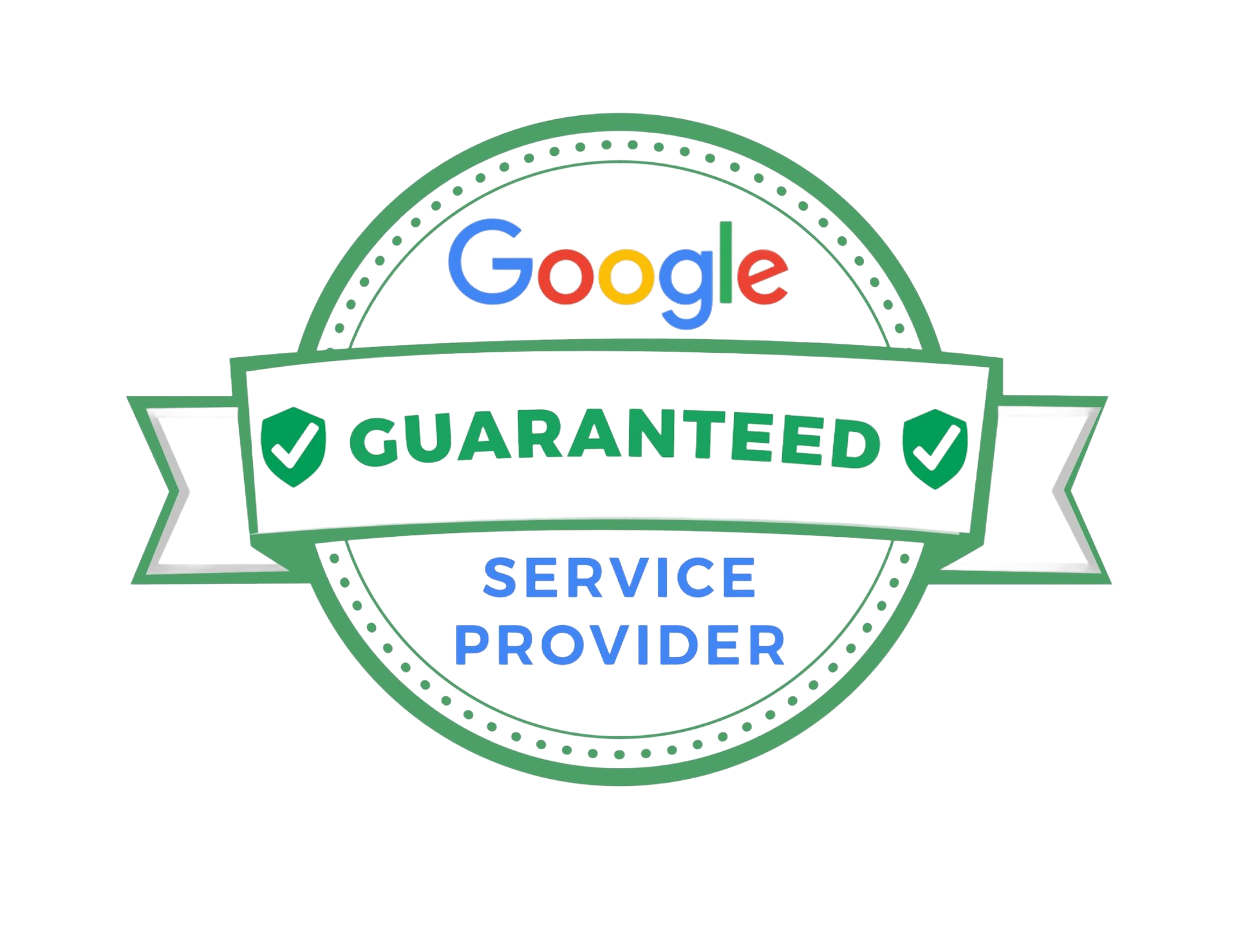 Google Guaranteed Service Provider badge. Green and white design with