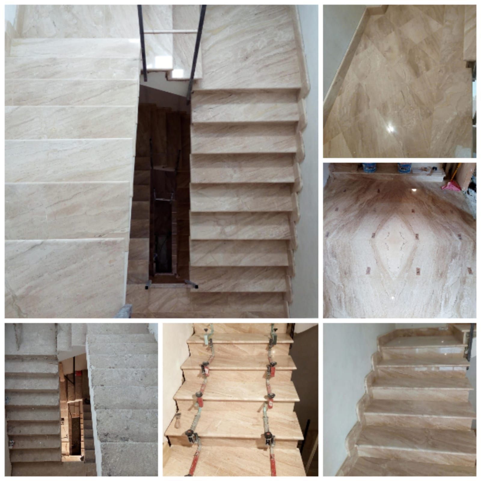 un collage di tre immagini di scale in marmo