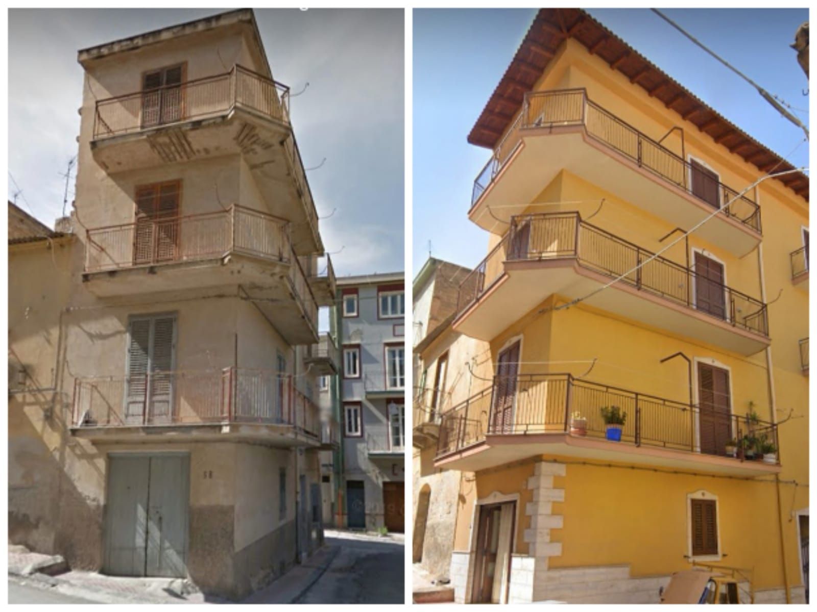 un primo piano di un edificio giallo e un secondo piano di un edificio giallo