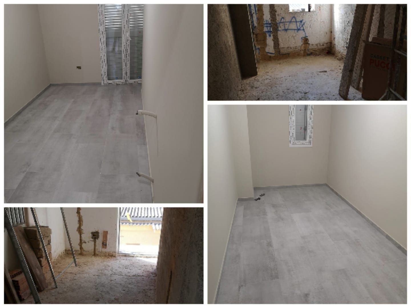 un collage di tre immagini di una stanza in costruzione