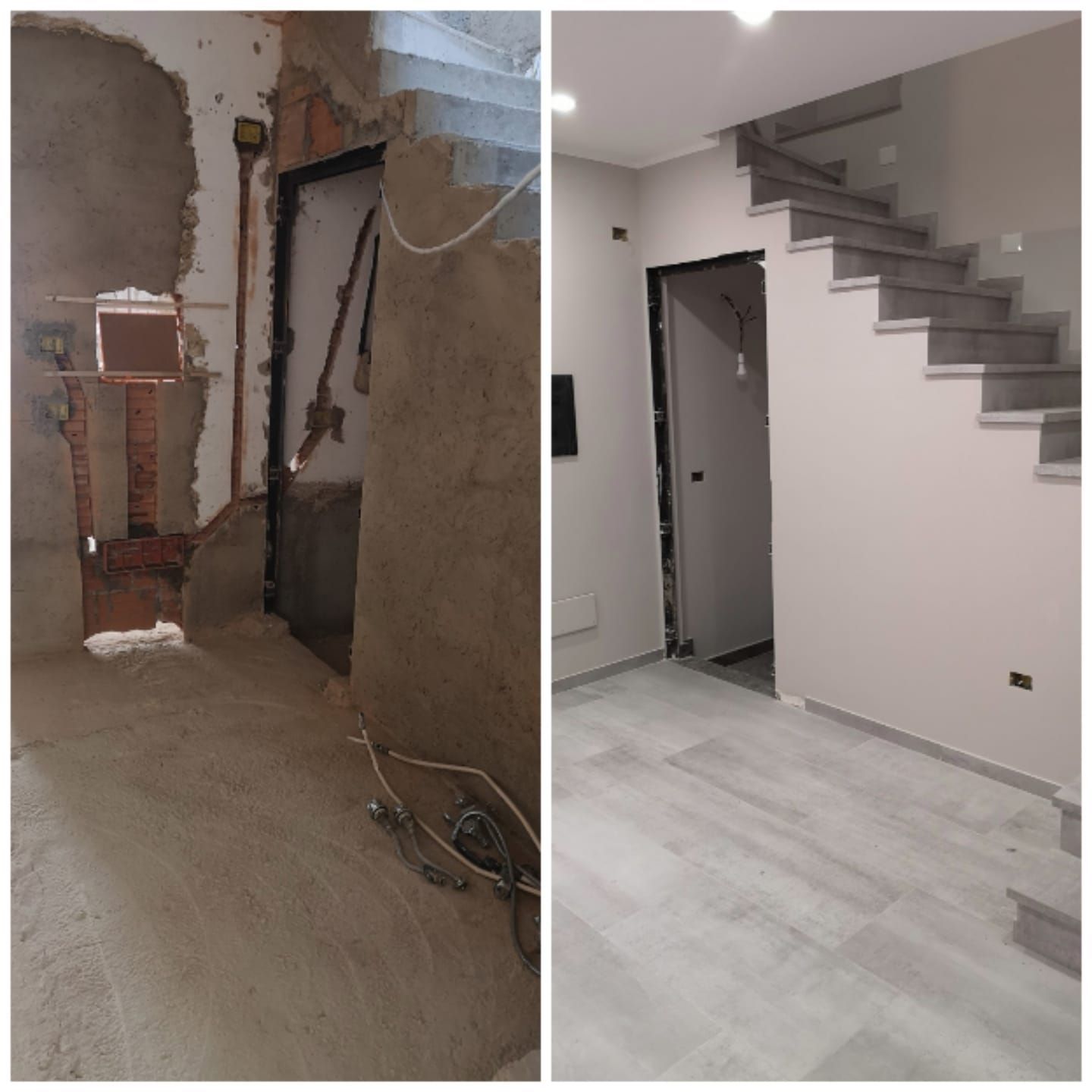 un collage di tre immagini di una scala in un edificio