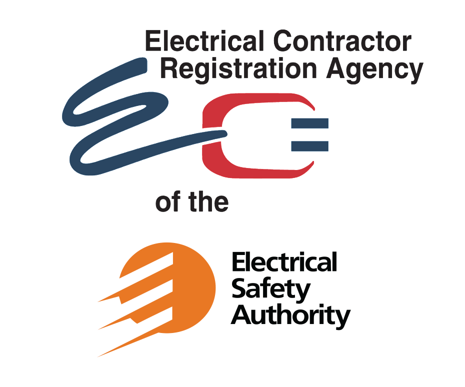 Two logos for the electrical contractor registration agency and the electrical safety authority