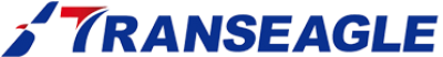 A blue and red logo for transeagle on a white background