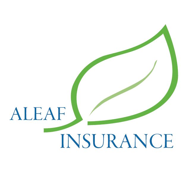 A logo for aleaf insurance with a green leaf