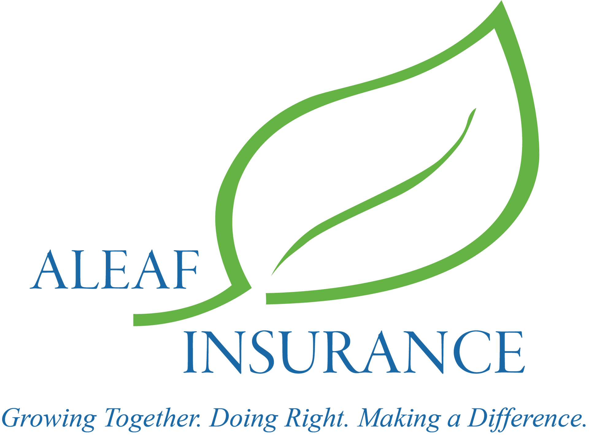 A logo for aleaf insurance with a green leaf