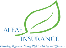 A logo for aleaf insurance with a green leaf