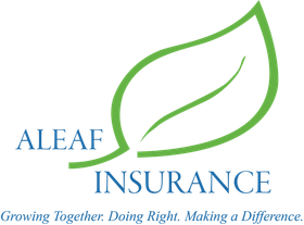 A logo for aleaf insurance with a green leaf