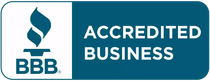 A blue sign that says accredited business on it