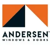 Logo for Andersen Windows & Doors: Orange, white, and black triangular design above text.