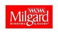 Milgard Windows & Doors logo: white text on a red rectangle; contains 