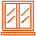 An orange icon of a window with a white background.