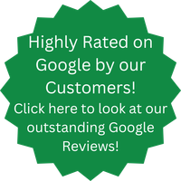 A green sticker that says `` highly rated on google by our customers ! click here to look at our outstanding google reviews ! ''