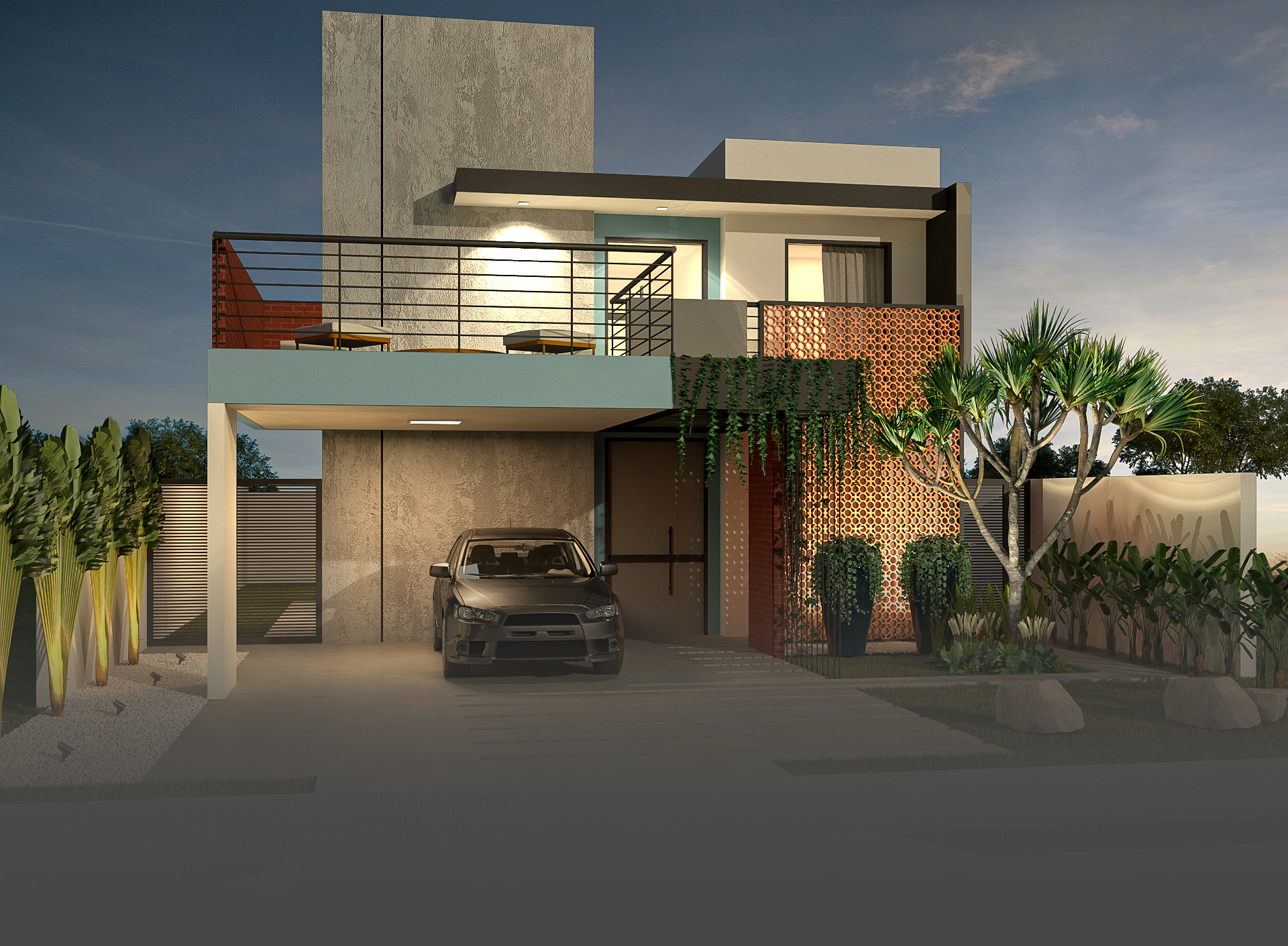 Uma casa com um carro estacionado na frente