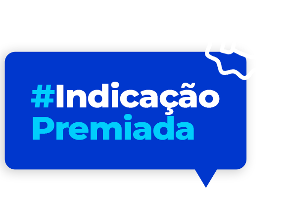 Um balão de fala azul com as palavras #indicacaopremiada escritas nele.