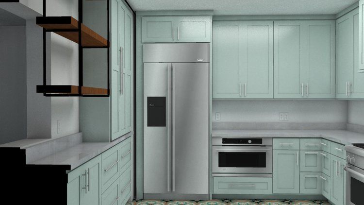 Kitchen with Light Blue Green Cabinet — San Antonio, TX — McGovern Woodcraft