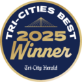 Tri-Cities Best 2025 Winner badge in gold and white on a dark blue background, Tri-City Herald logo Tri-Cities Best 2025 Winner badge in gold and white on a dark blue background, Tri-City Herald logo