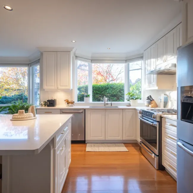 Vancouver kitchen renovation experts installing custom cabinetry, quartz island feature, and LED recessed lighting systems.
Modern Vancouver kitchen remodel featuring marble countertops, engineered hardwood flooring, and open-concept redesign.
Professional Vancouver kitchen renovation with granite slab countertops, custom pantry installation, and contemporary lighting upgrades.
Full-service Vancouver kitchen remodeling project including cabinet replacement, quartz countertop installation, and backsplash tile enhancement.
Luxury kitchen renovation Vancouver BC showcasing marble island slab, bespoke cabinetry installation, and structural layout redesign.