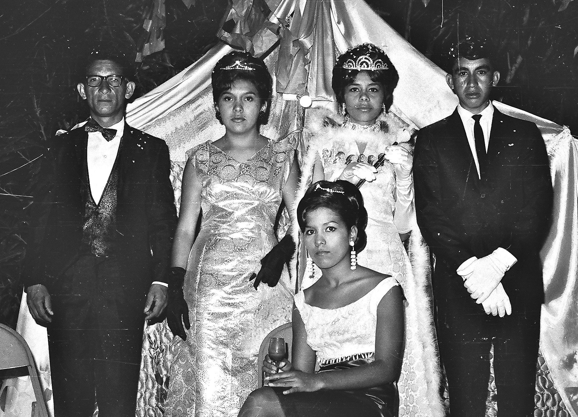 A black and white photo of a group of people