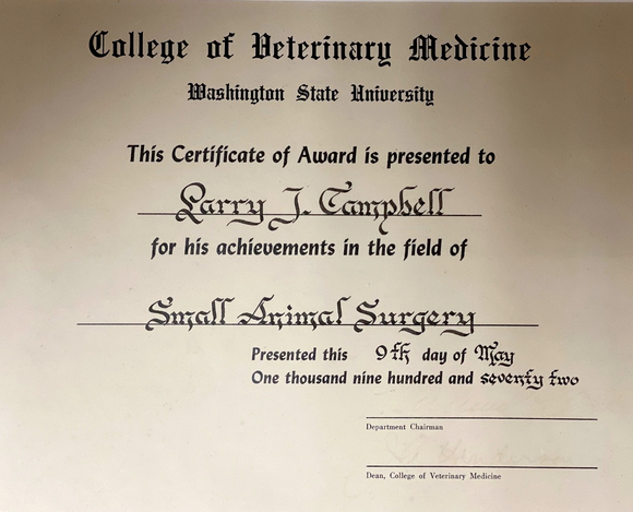 Certificate — Sedro Woolley, WA — Sedro-Woolley Veterinary Clinic