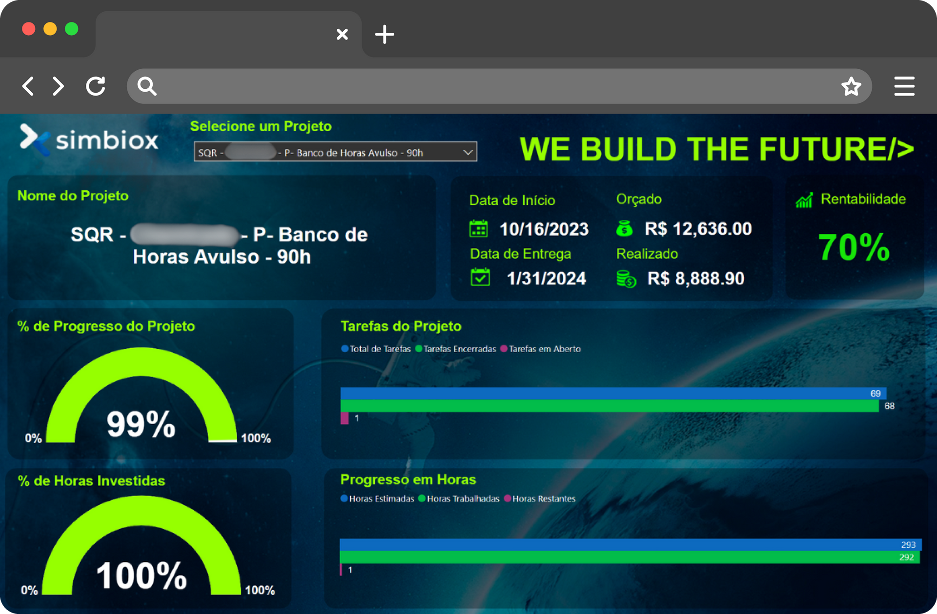 Uma tela de computador que diz que construímos o futuro nela