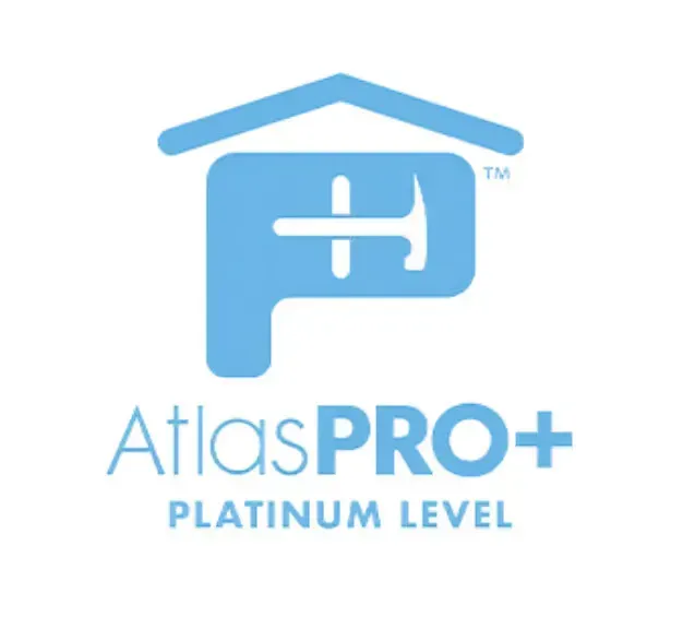 AtlasPRO+ Platinum Level logo in blue with a stylized house roof and bold P icon