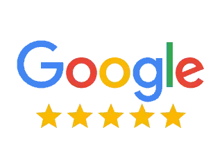Google logo with five gold stars underneath on a white background