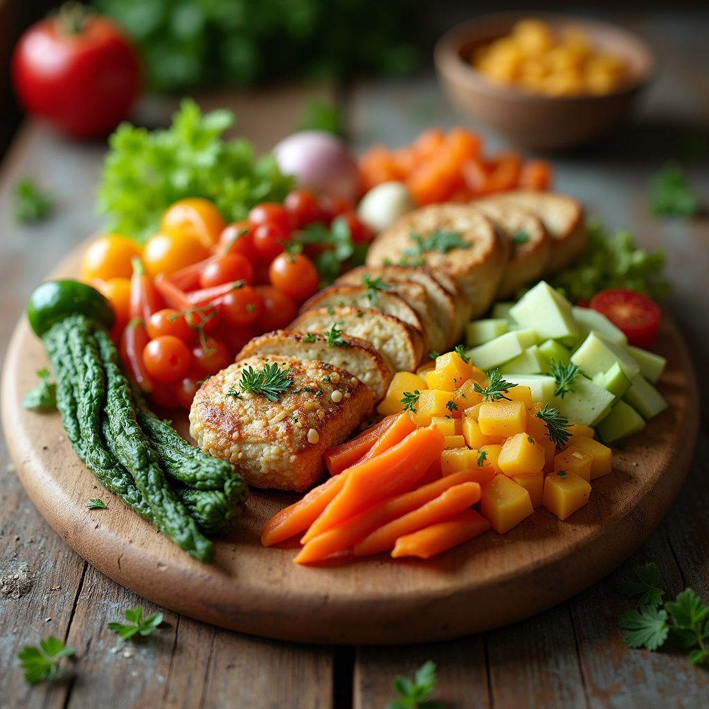 Plateau en bois avec légumes assortis et pain tranché par Chez Bex, traiteur au Havre