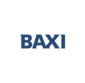 Logotipo de Baxi en fuente azul oscuro sobre fondo blanco.
