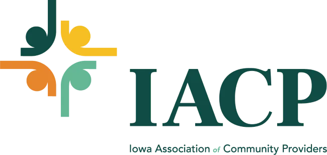 IACP logo with teal and gold cross-like icon and “IACP” text for Iowa Association of Community Providers