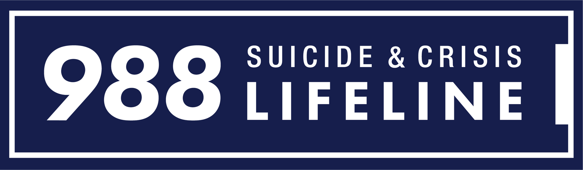 988 Suicide & Crisis Lifeline logo. White text on dark blue background.