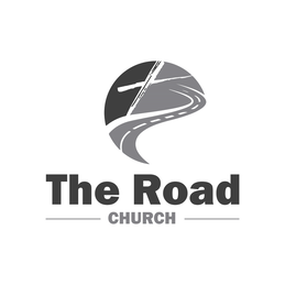 Logo for The Road Church: gray cross and road design within a circle. Text reads