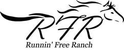 Logo of a horse silhouette with the letters RTR and the text "Runnin' Free Ranch" underneath.