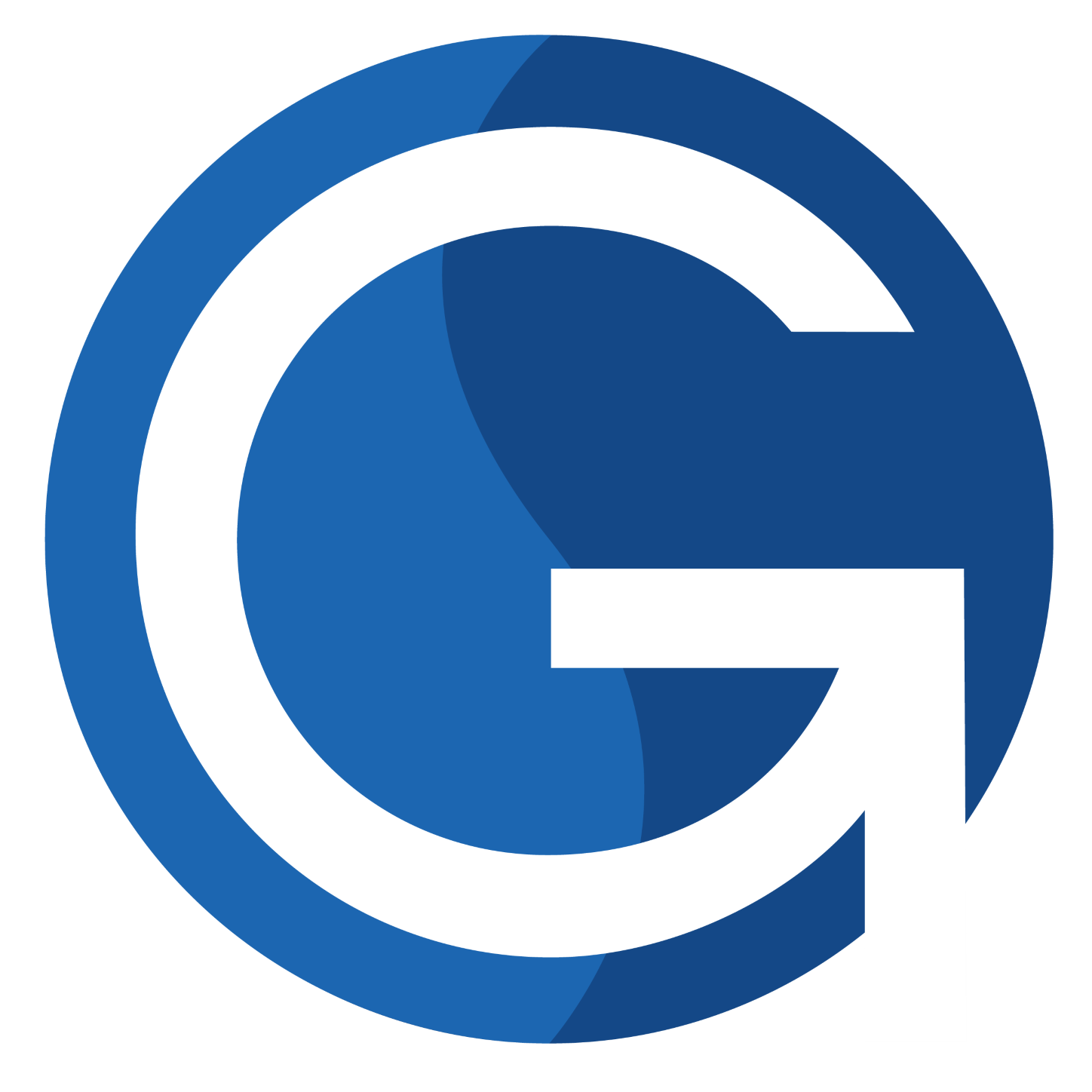 Blue circle with a white 