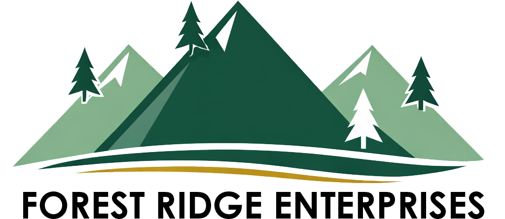 Logo of green mountains and trees with the text 