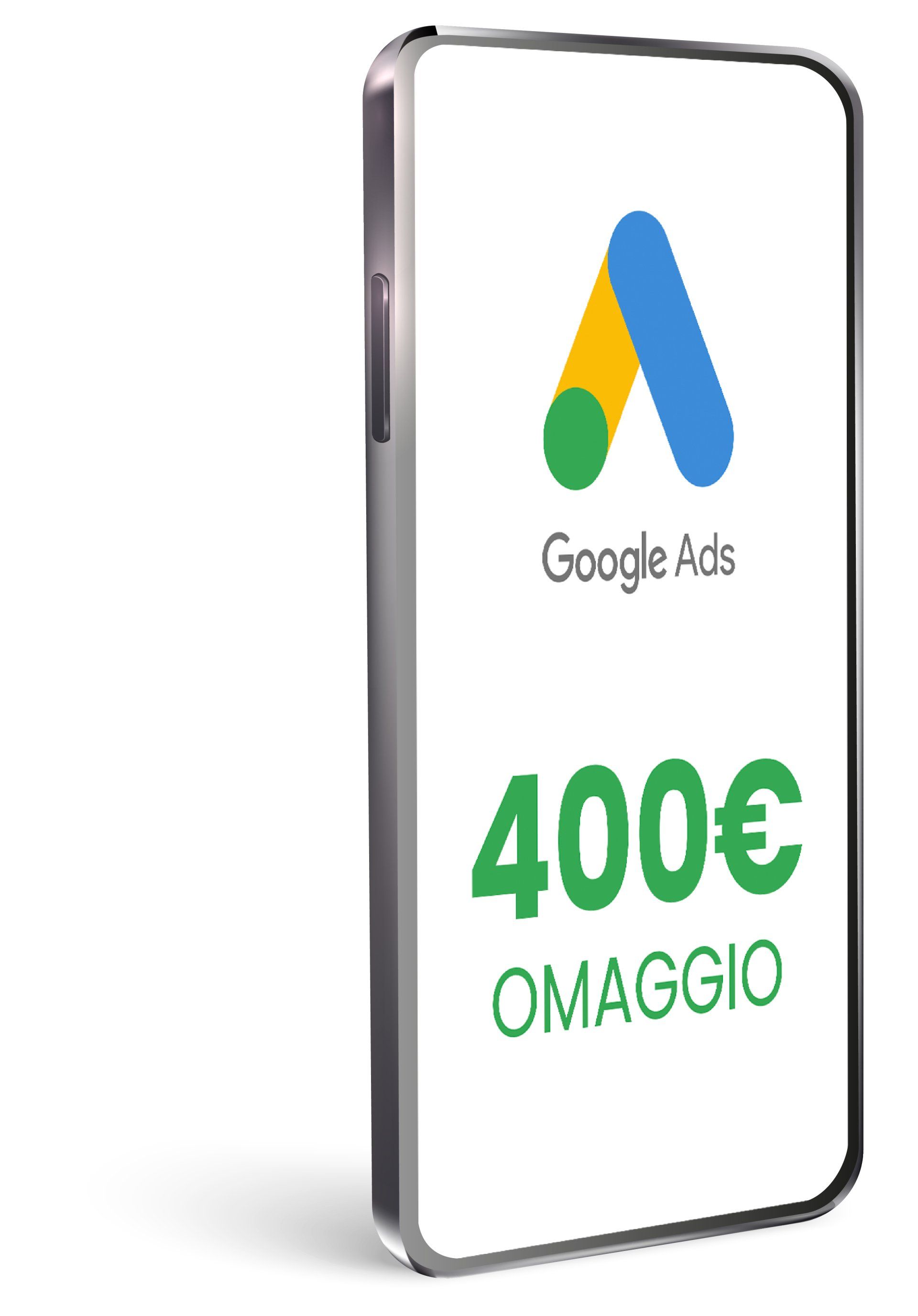 un telefono con l' immagine di google ads e 400 euro omaggio