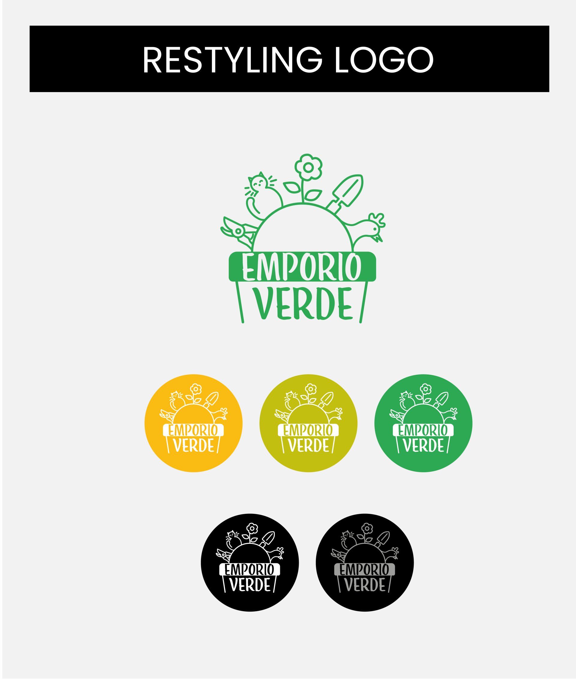 un logo per emporio verde è mostrato in diversi colori