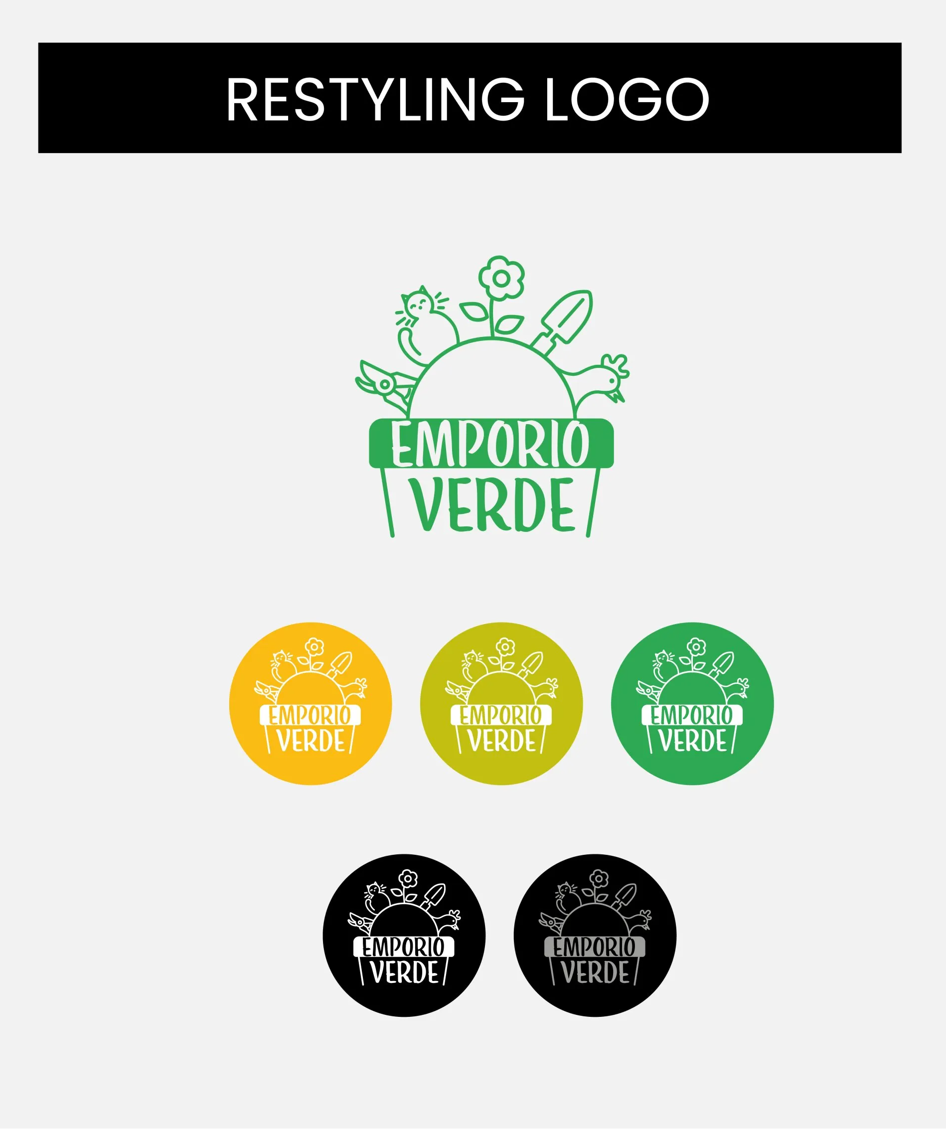 un logo per emporio verde è mostrato in diversi colori