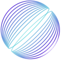 Trasformazione digitale. Un cerchio blu e viola formato da linee su uno sfondo bianco.