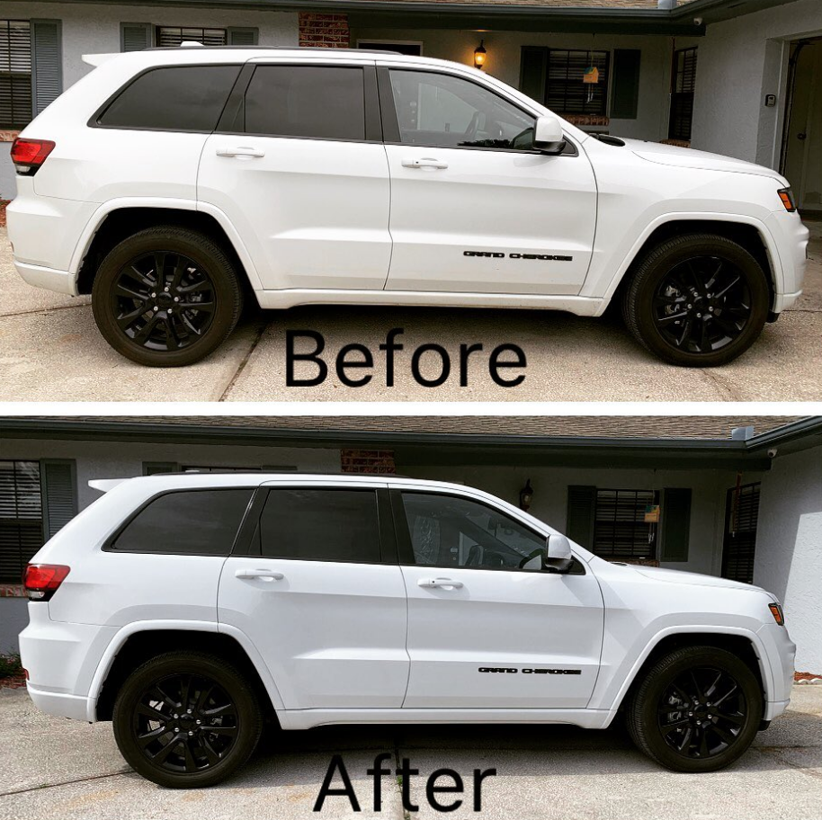 White SUV with black wheels; 