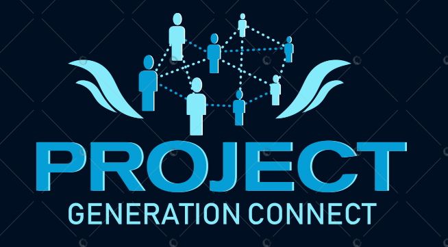 Logo: Blue interconnected people,