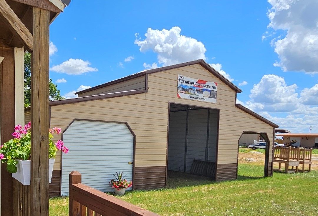 A large white building with blue trim and a lot of windows