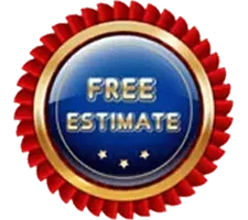 A free estimate badge with a red ribbon around it