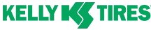 Kelly tires logo in green with stylized K and tire track design