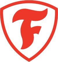 Red shield logo with a stylized red letter F inside