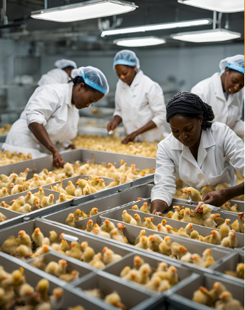 Un groupe de femmes travaille dans une usine de poulet