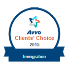 Avvo Clients' Choice 2015 award for Immigration attorneys. Blue and white badge with star logo.