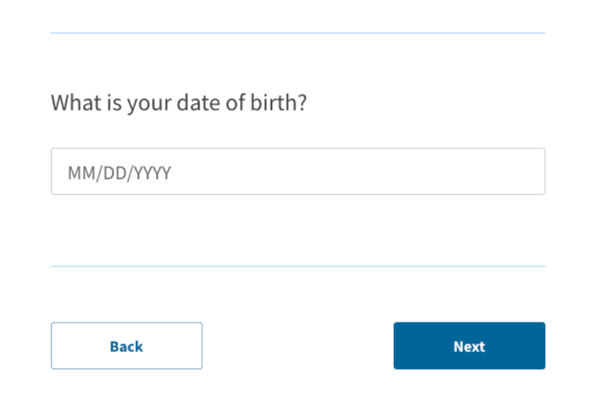 Form asking for date of birth, with an empty field and