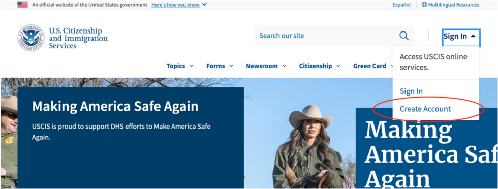 U.S. Citizenship and Immigration Services website.