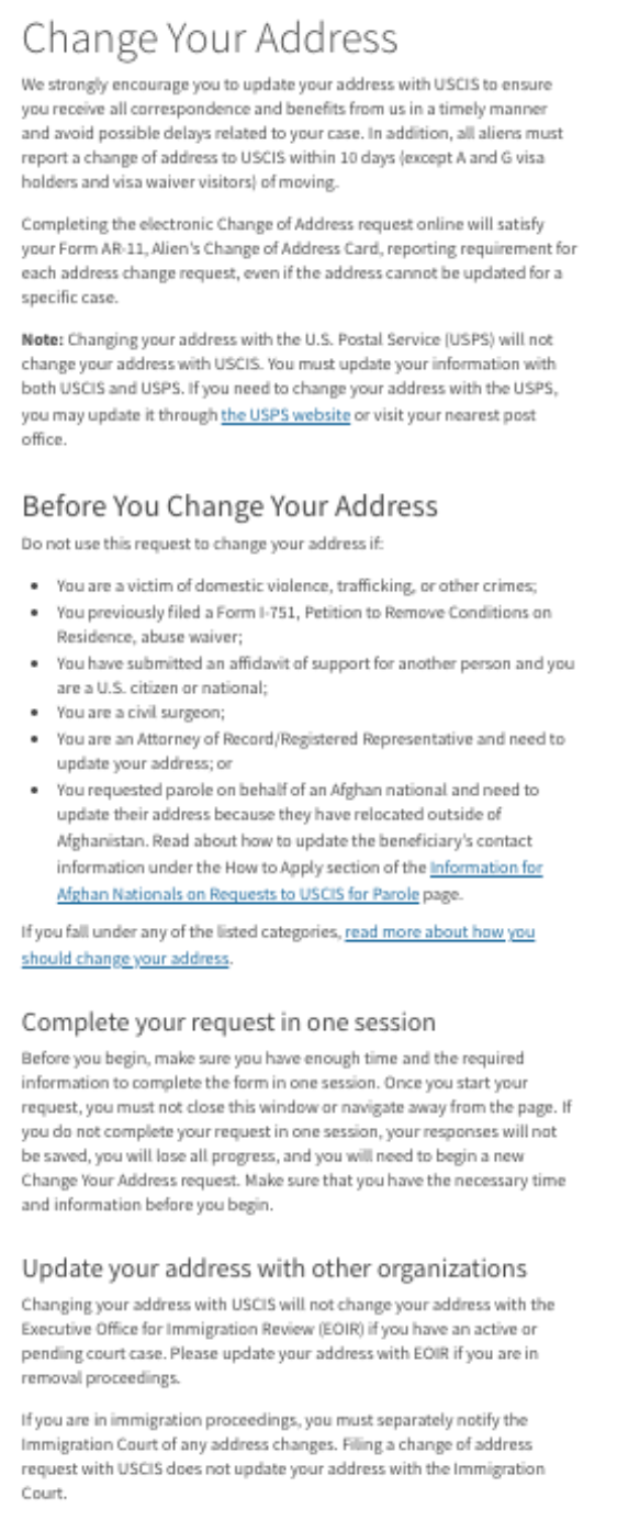 Instructions about changing your address from the U.S. Postal Service.