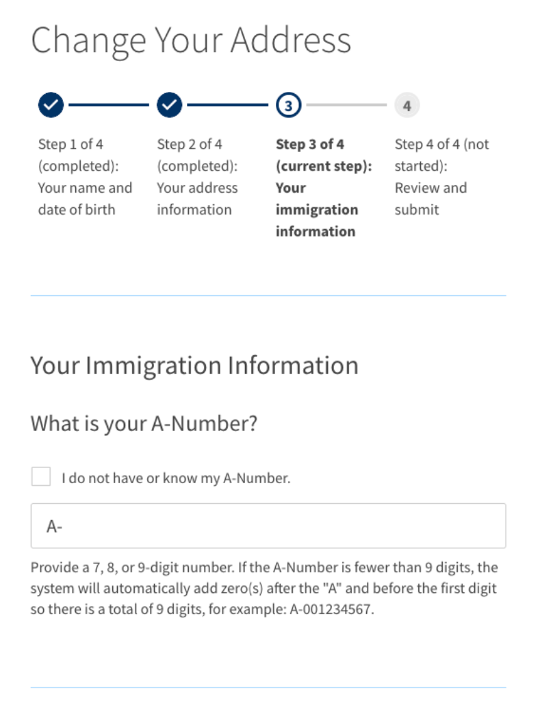 A form for changing an address. The third step is